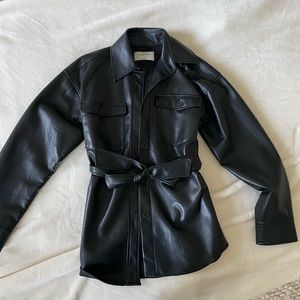 BABATON FAUX LEATHER OVERSIZED JACKET